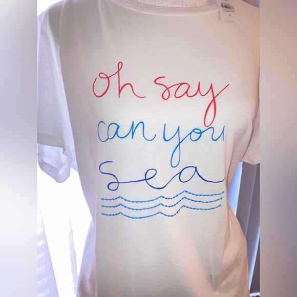 NEW LOFT Oh Say Can You Sea White Festive Summer Short sleeve Tshirt XL - Picture 1 of 7